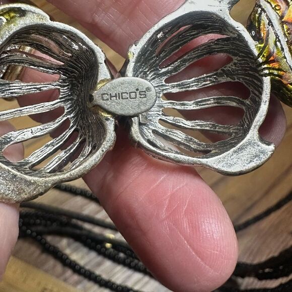 Chico's Black Multi Strand Rhinestone Kissing Fish Necklace Magnetic Closure - Picture 4 of 7